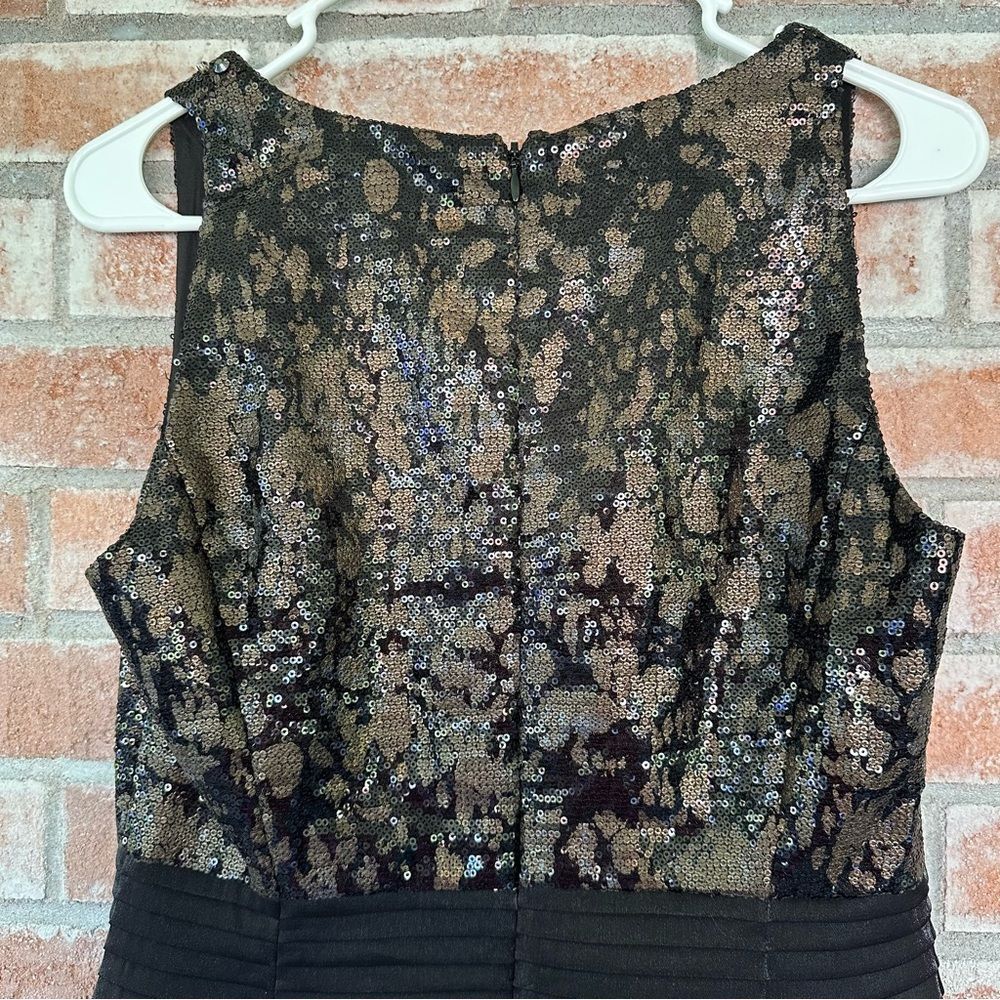 Kay Unger Sequin Beaded Cocktail Sheath Dress Women’s 6 Black Tan - Picture 6 of 9